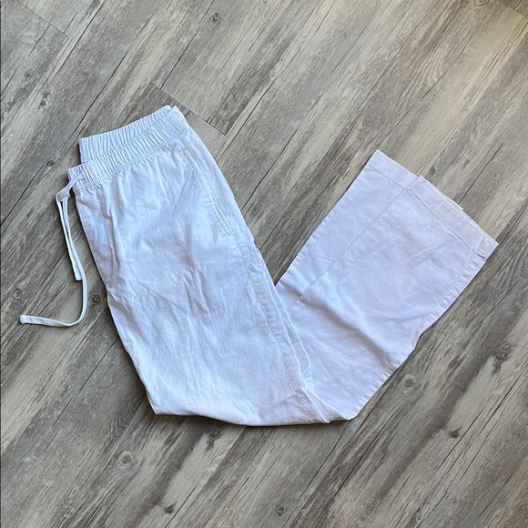 White Linen Drawstring Pants - Picture 1 of 4